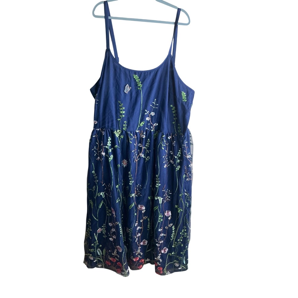 BloomChic Navy Blue Floral Butterfly Embroidered Mesh Maxi Dress‎ Womens Plus 26 - Picture 5 of 15
